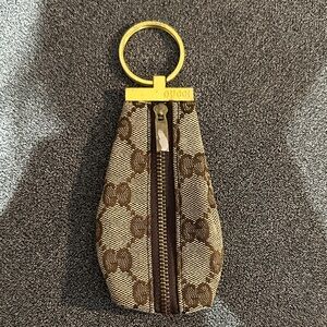 Vintage Gucci Beige and Brown Monogram Keychain Pouch